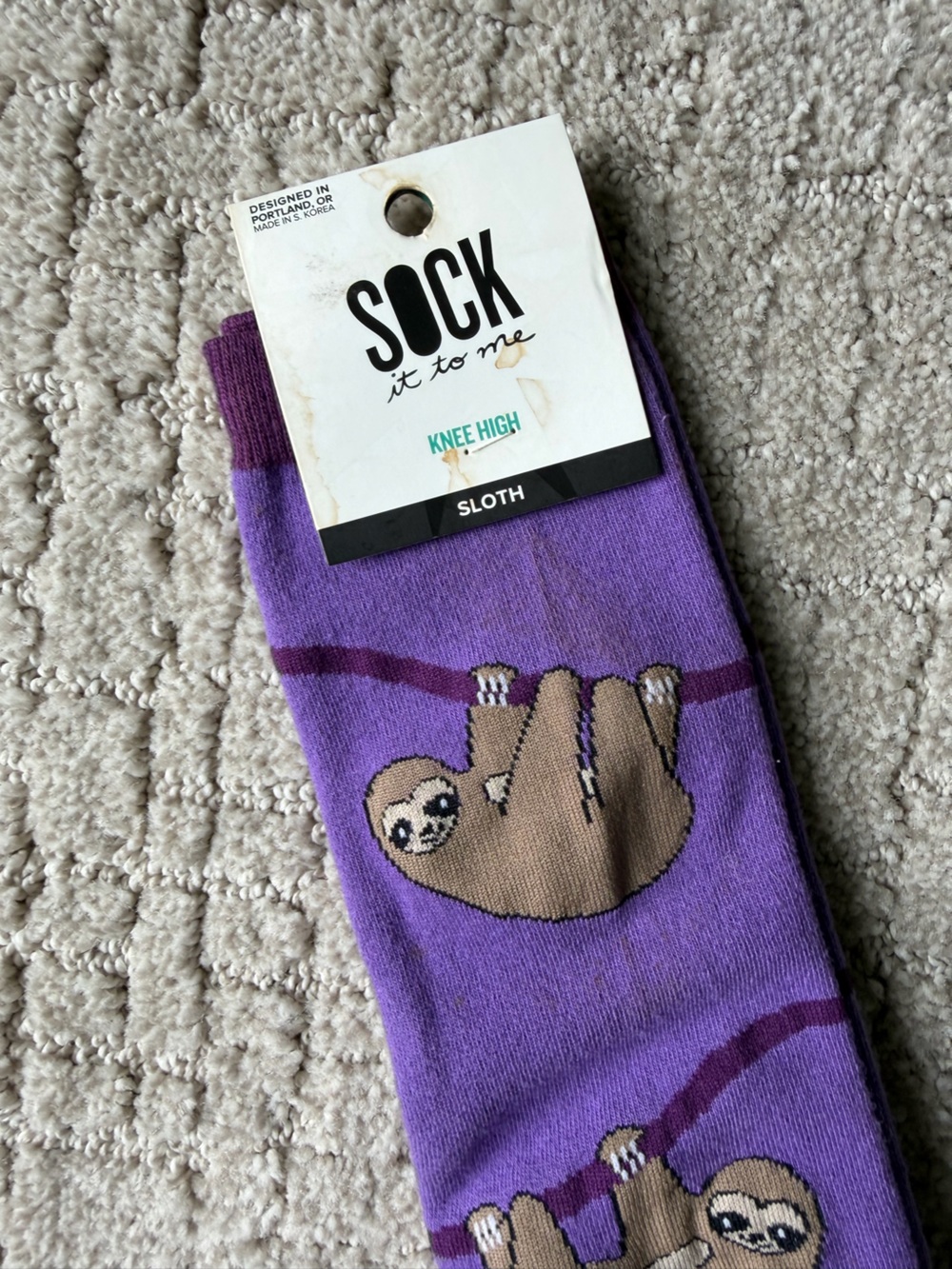 NWT Purple Sloth Knee High Socks Sock It To Me